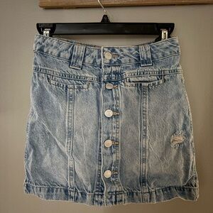 We The Free Light Blue Distressed Mini Skirt